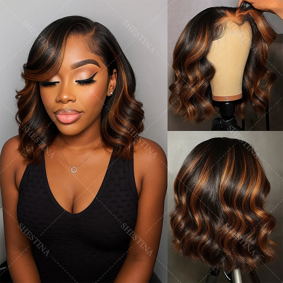 1B/30 Highlight Short Bob Wig Human Hair 200% 13x4 Body Frontal Wigs