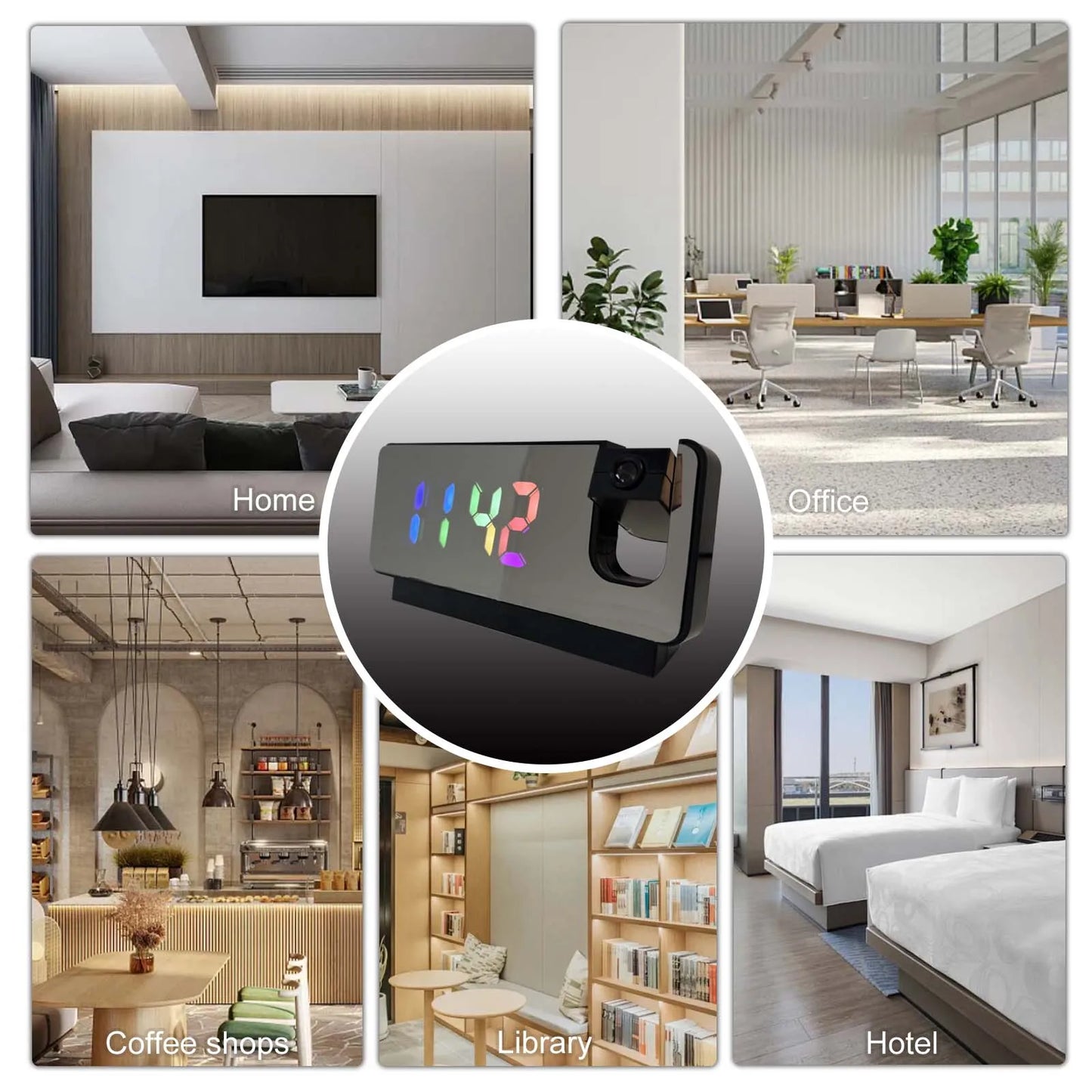 Projection Alarm Clock Camera with Wi-Fi, Motion Detection, Remote Viewing, Recording, Nanny Cam for Indoor Security