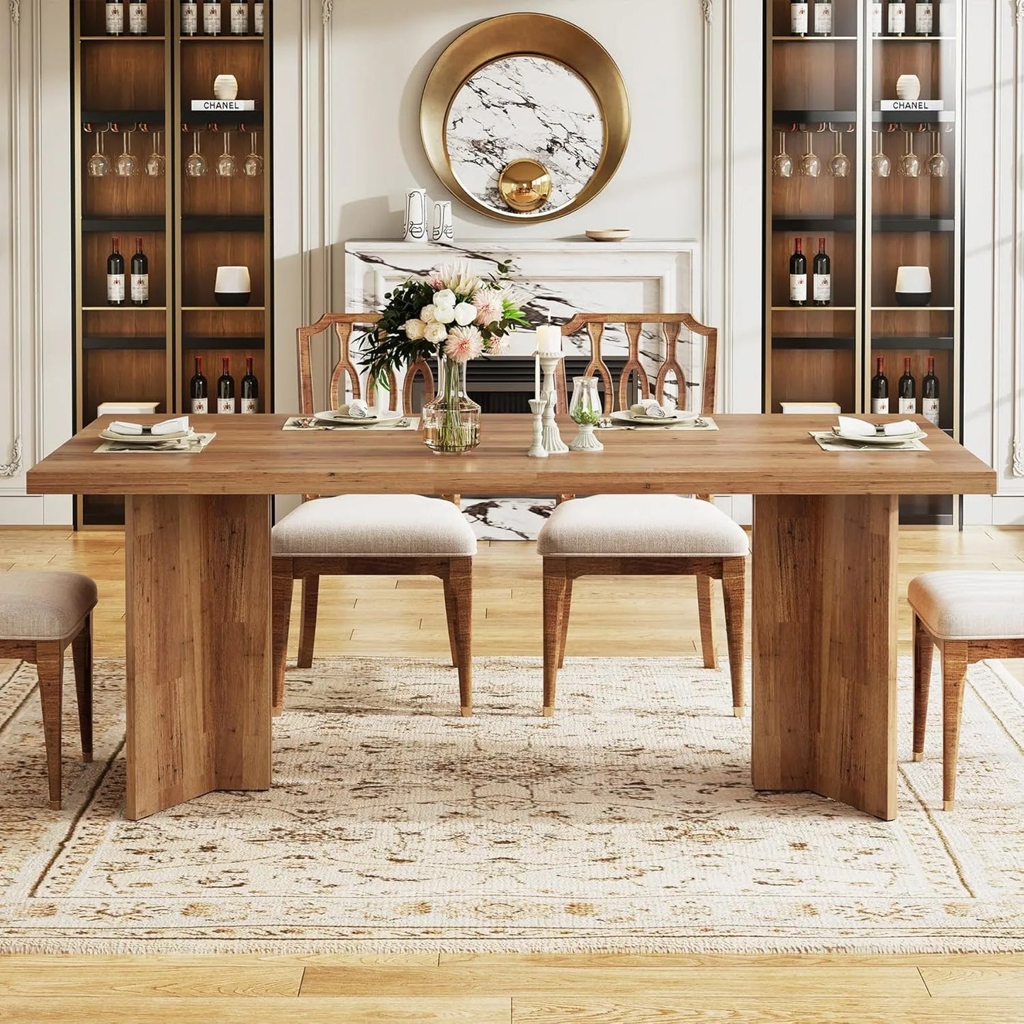 63-inch Dining Table for 4-6, Farmhouse Kitchen Table with Large Tabletop,