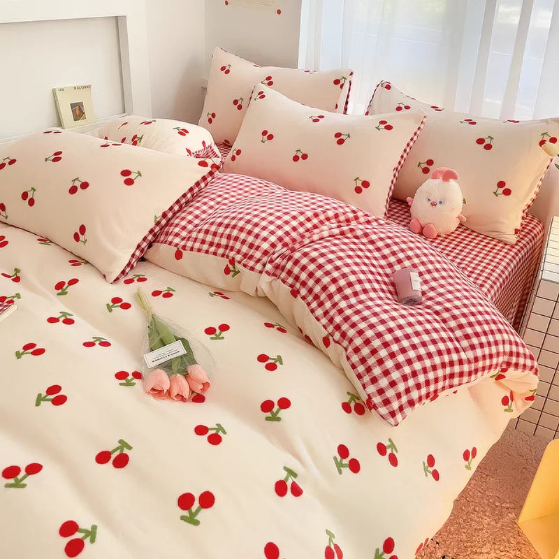Bedding Set Cover Pillowcase Flat Sheet Single Twin Queen Size Bed Linens