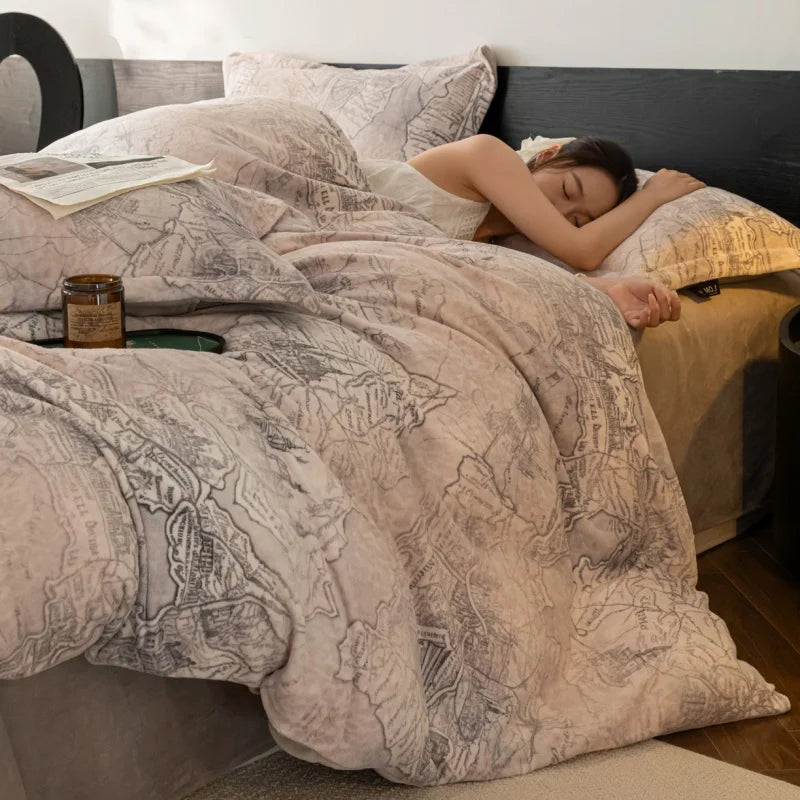 Warmth Milk Velvet Bedding Set,  Digital Print Duvet Cove