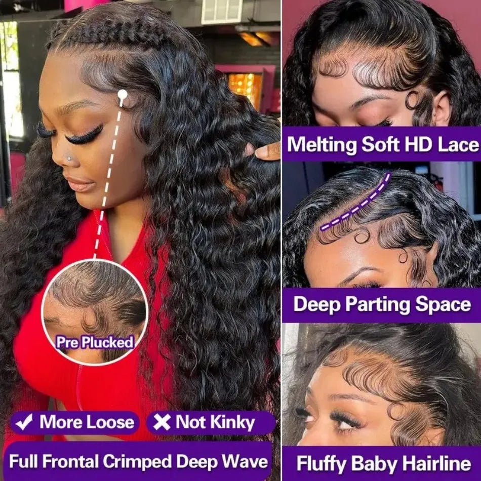 250 Density 13X6 Hd Lace Frontal Wig Deep Wave Human Hair Wigs 100%