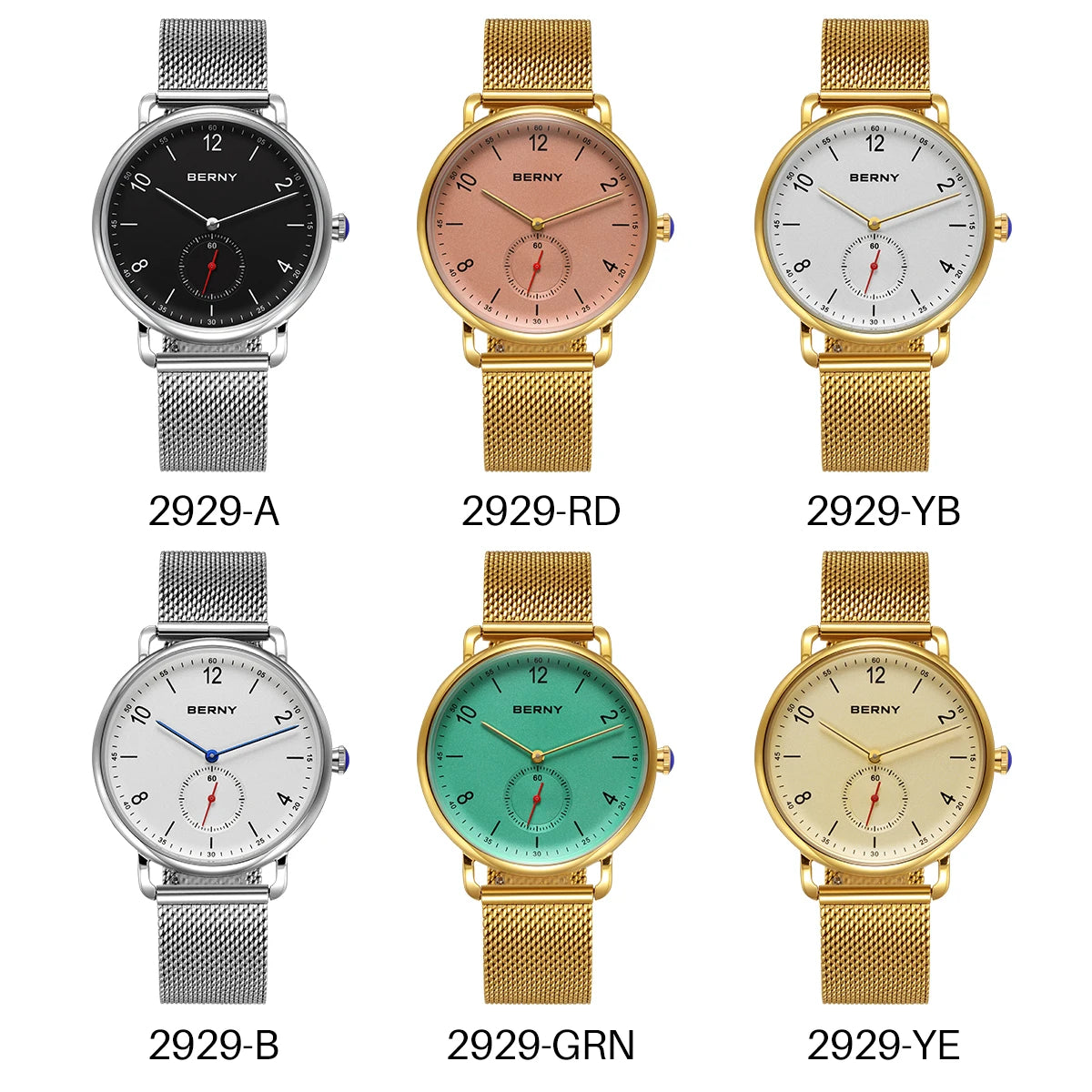 BERNY Quartz Men's Watch  Quality 316L Stainless Steel  Top Slim Case Fashion Couple's Wristwatch Simple Casual Men/Women Watches