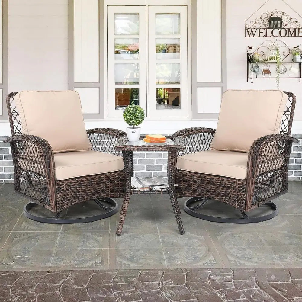 3-Piece Patio Furniture Set,  Swivel Rocking Chairs for  2, Outdoor Swivel Bistro Chairs, Porch Chairs with Bistro Table
