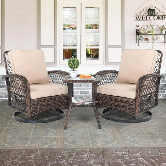 3-Piece Patio Furniture Set,  Swivel Rocking Chairs for  2, Outdoor Swivel Bistro Chairs, Porch Chairs with Bistro Table