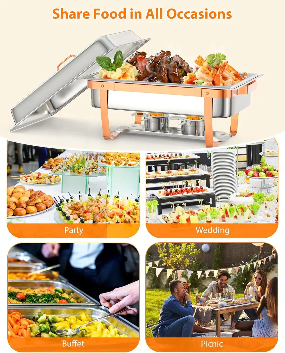 Buffet Stainless Steel Chafers and Buffet Warmers Sets,
