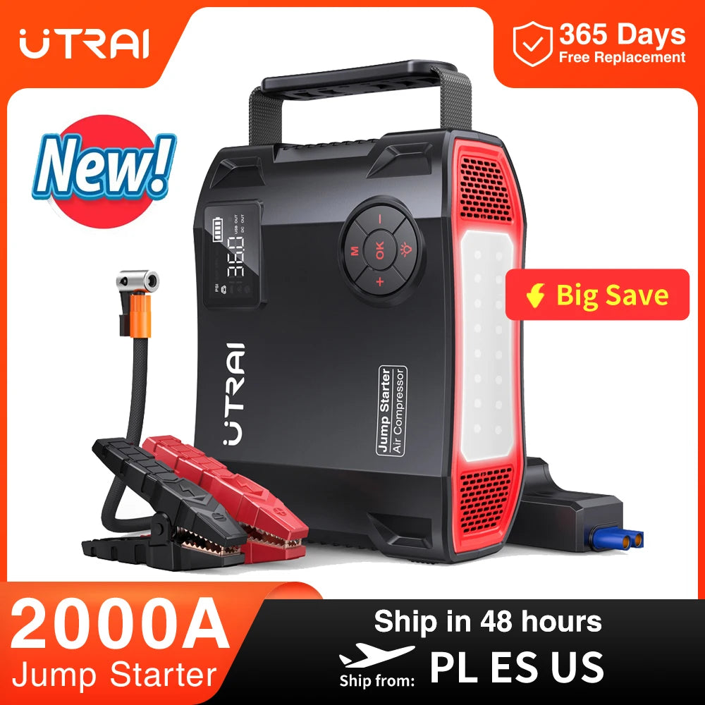 4 In 1 2000A Jump Starter Power Bank 16000mAh 150PSI Air Compressor