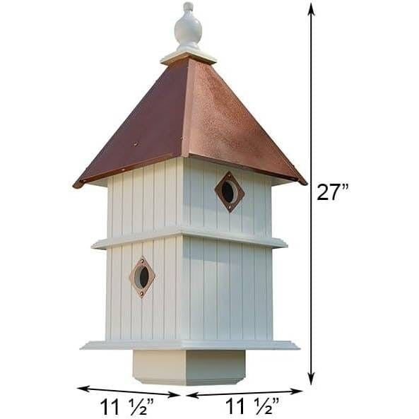 White Two-Story Songbird Birdhouse with Copper-Color Roof