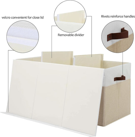 Extra-Large Fabric Storage Bin with Dividers, Beige & White