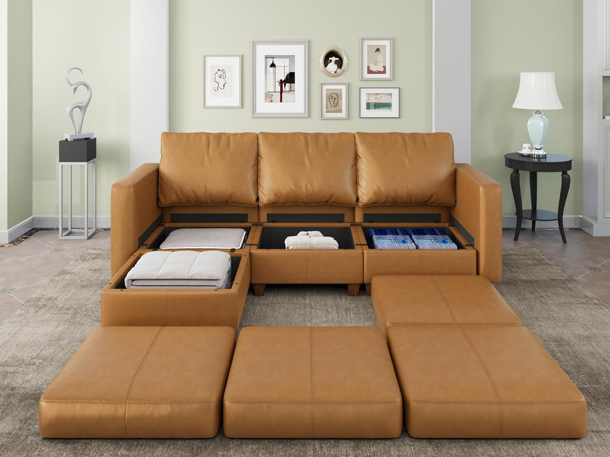 Brown Modular Sectional Sofa with Hidden Storage