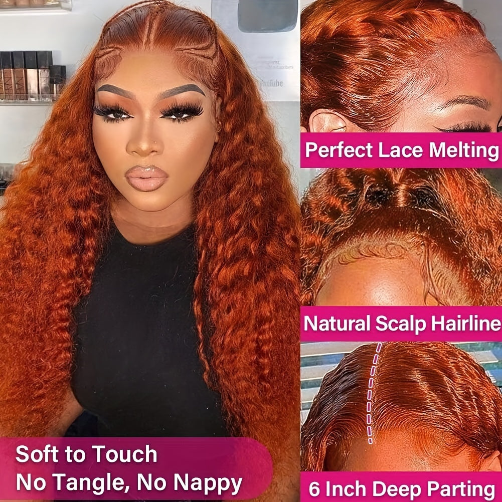 250 Density 350 Orange Ginger Curly Human Hair Wigs