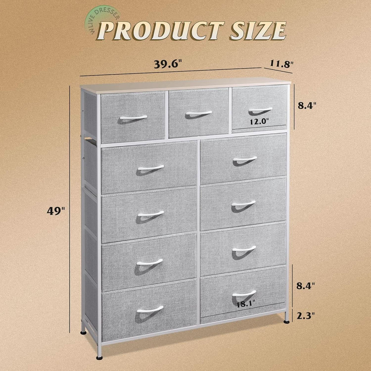 Tall 11-Drawer Fabric Dresser Storage Tower