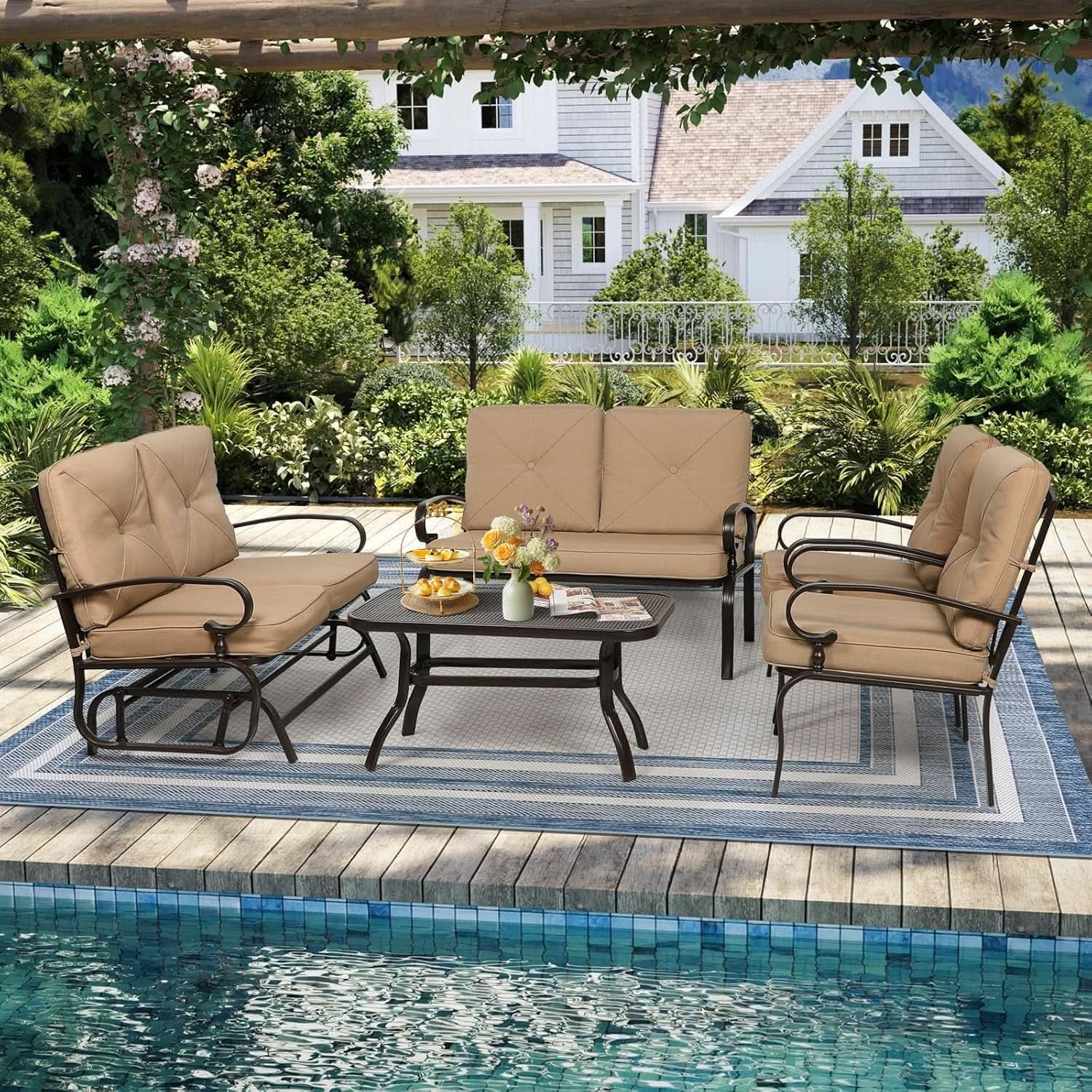 Five Piece Outdoor Metal Patio Furniture Conversation Set-0