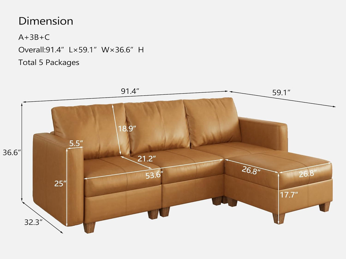 Brown Modular Sectional Sofa with Hidden Storage