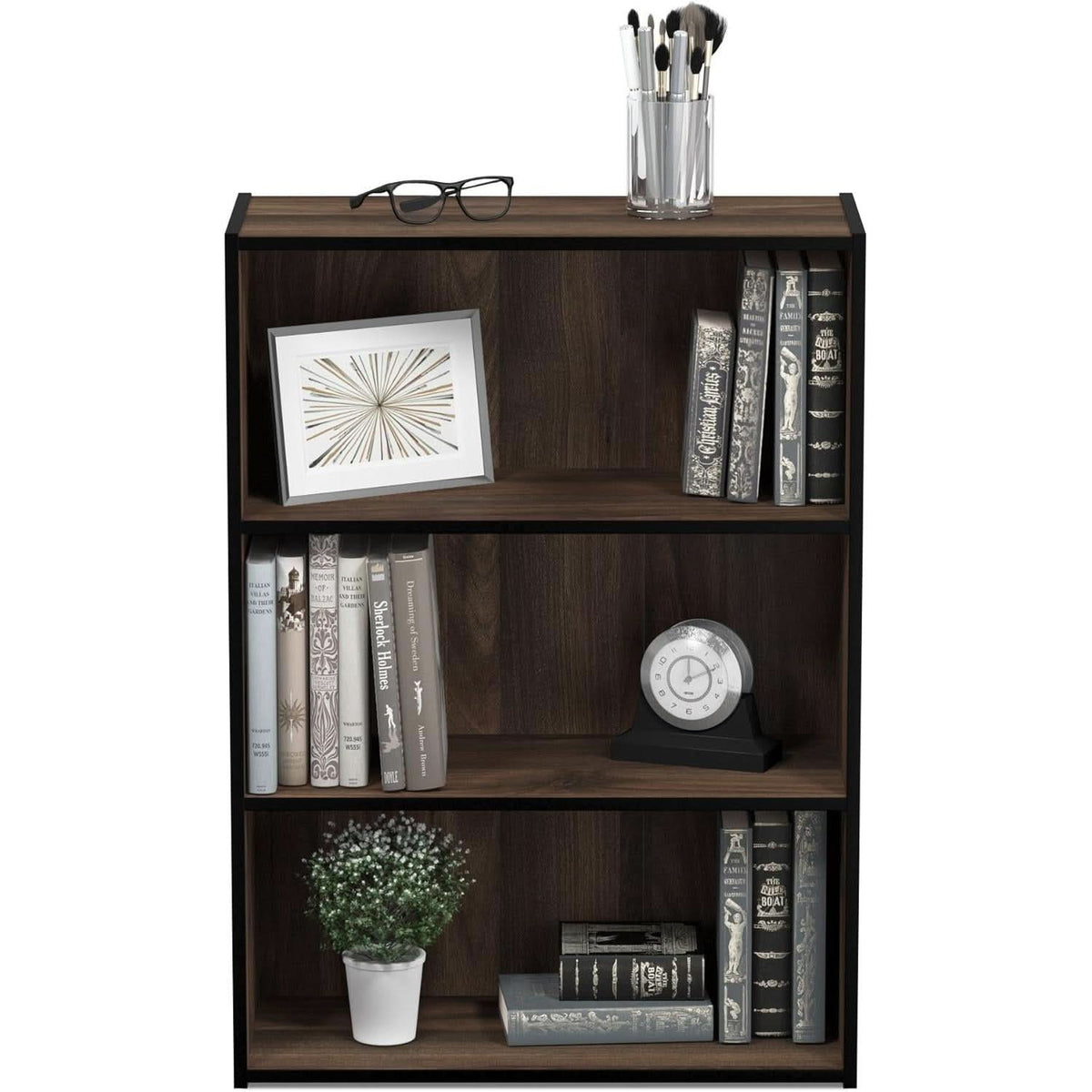 3-Tier Open Shelf Bookcase Columbia Walnut Finish