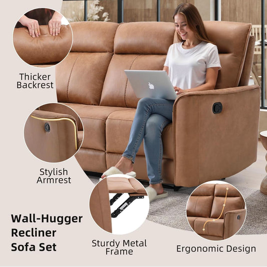 Brown Recliner Loveseat Set With Independent Recliners