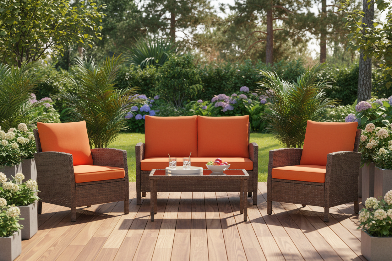 DORTALA 4-Piece Rattan Patio Set Orange