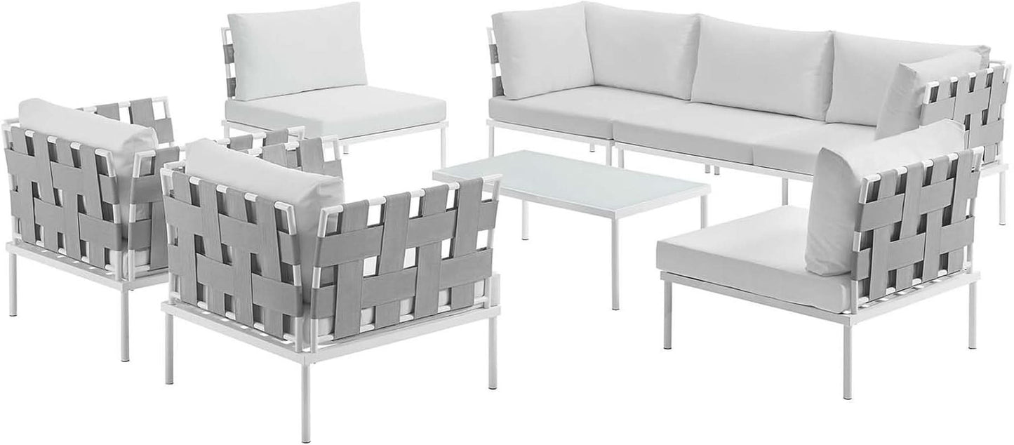 8 Piece White Aluminum Outdoor Patio Furniture Set