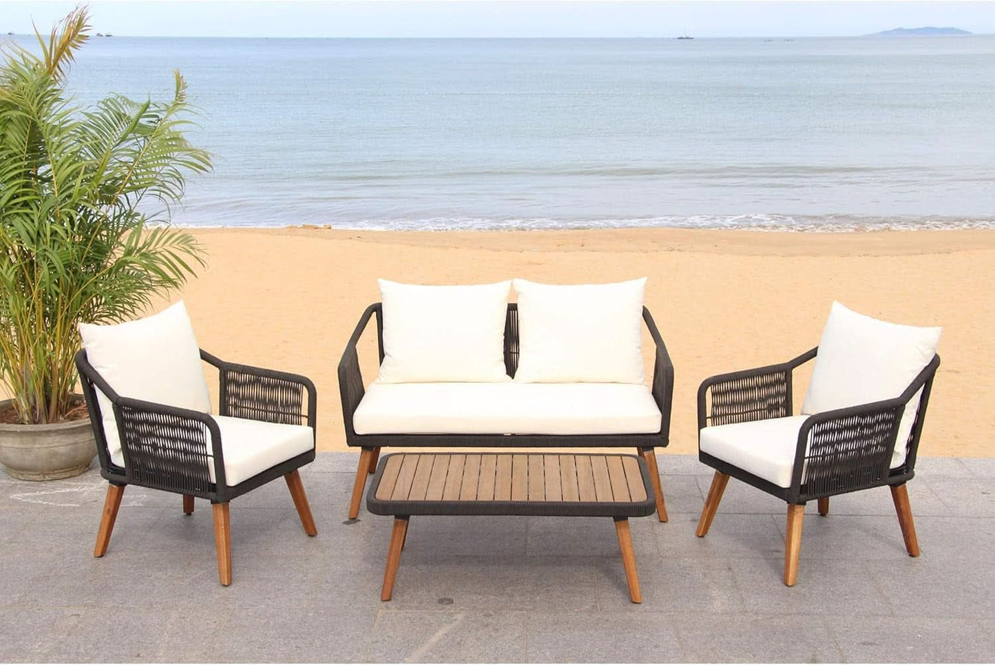 Outdoor Patio 4 Piece Eucalyptus Rope Furniture Set-1