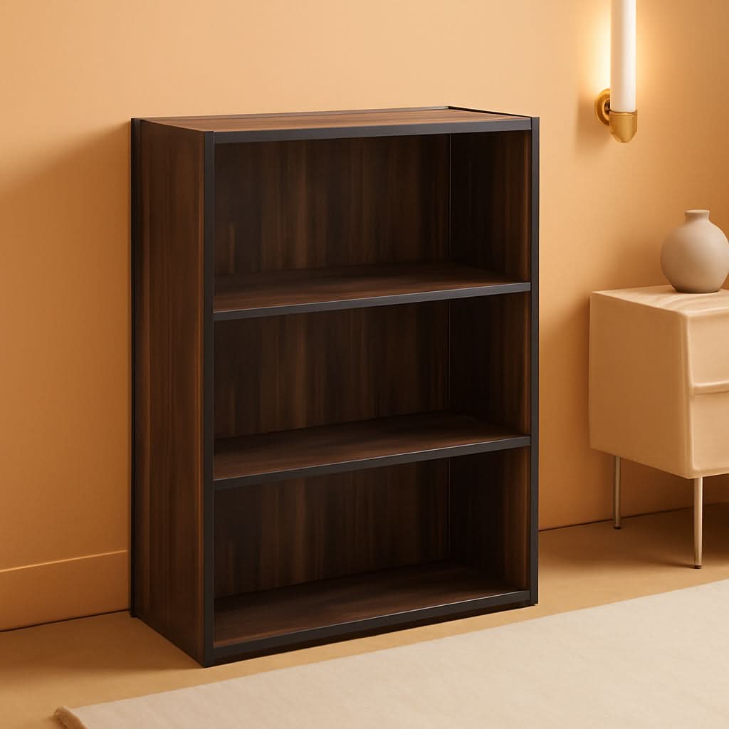 3-Tier Open Shelf Bookcase Columbia Walnut Finish