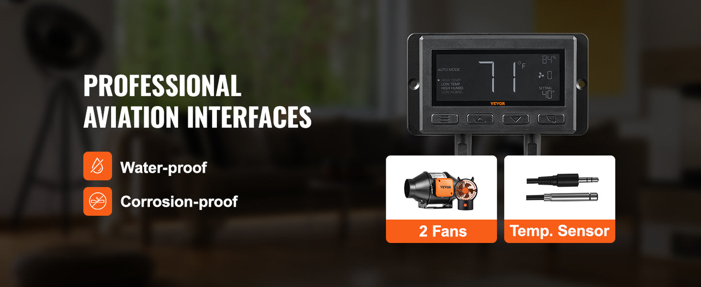 Inline Duct Fan Quiet EC-motor Ventilation Exhaust with Temperature Humidity Controller