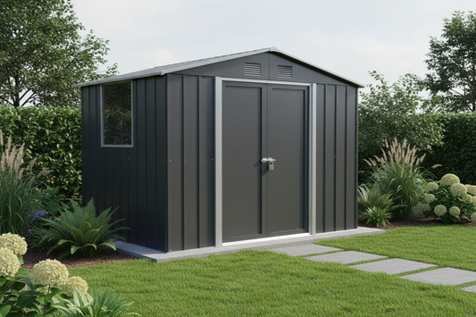 Litex 8x6 FT Outdoor Storage Shed – Galvanized Steel Tool Shed with Window, Lockable Doors & Sloped Roof
