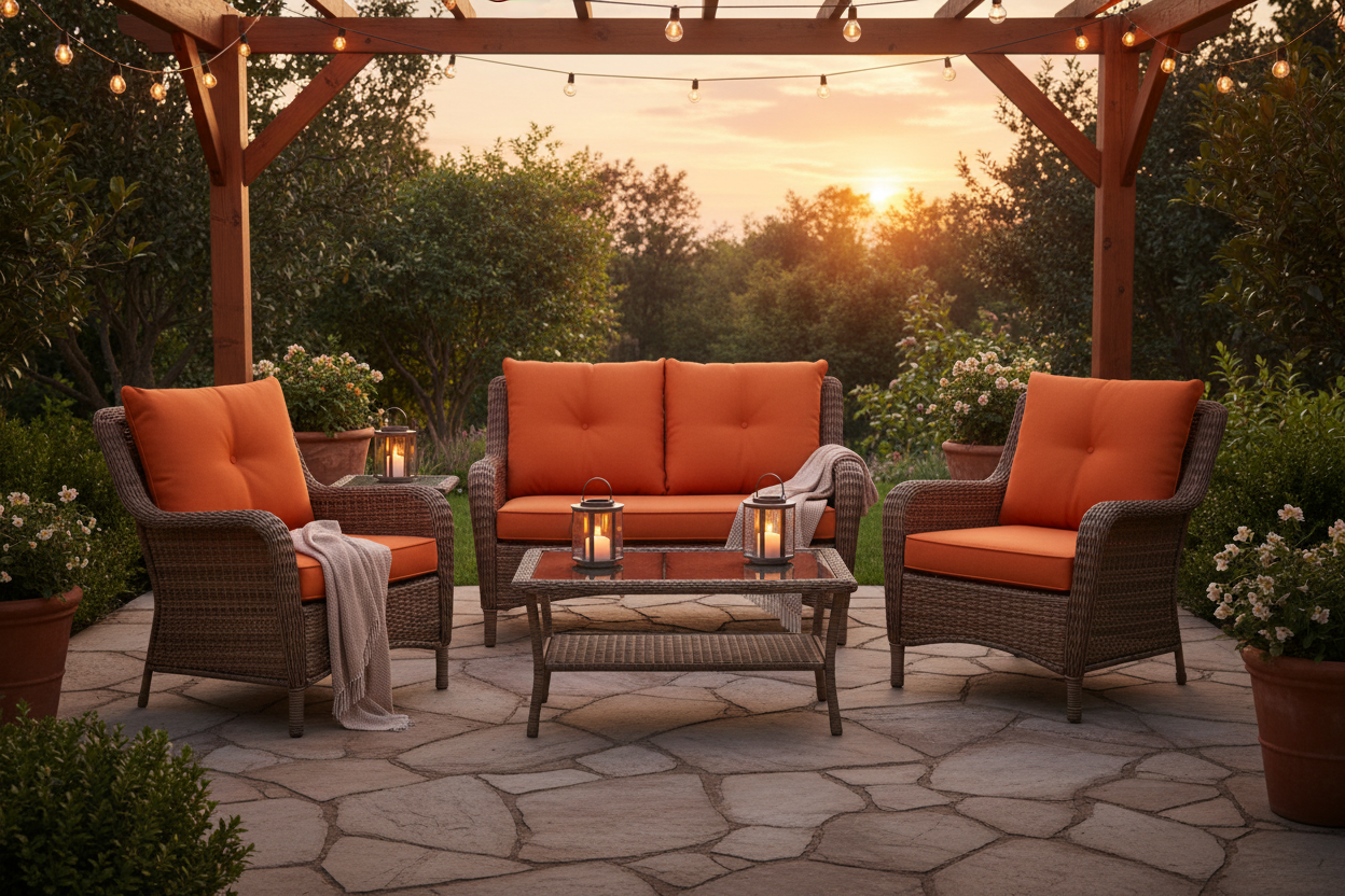 Rattan Patio Set Evening View