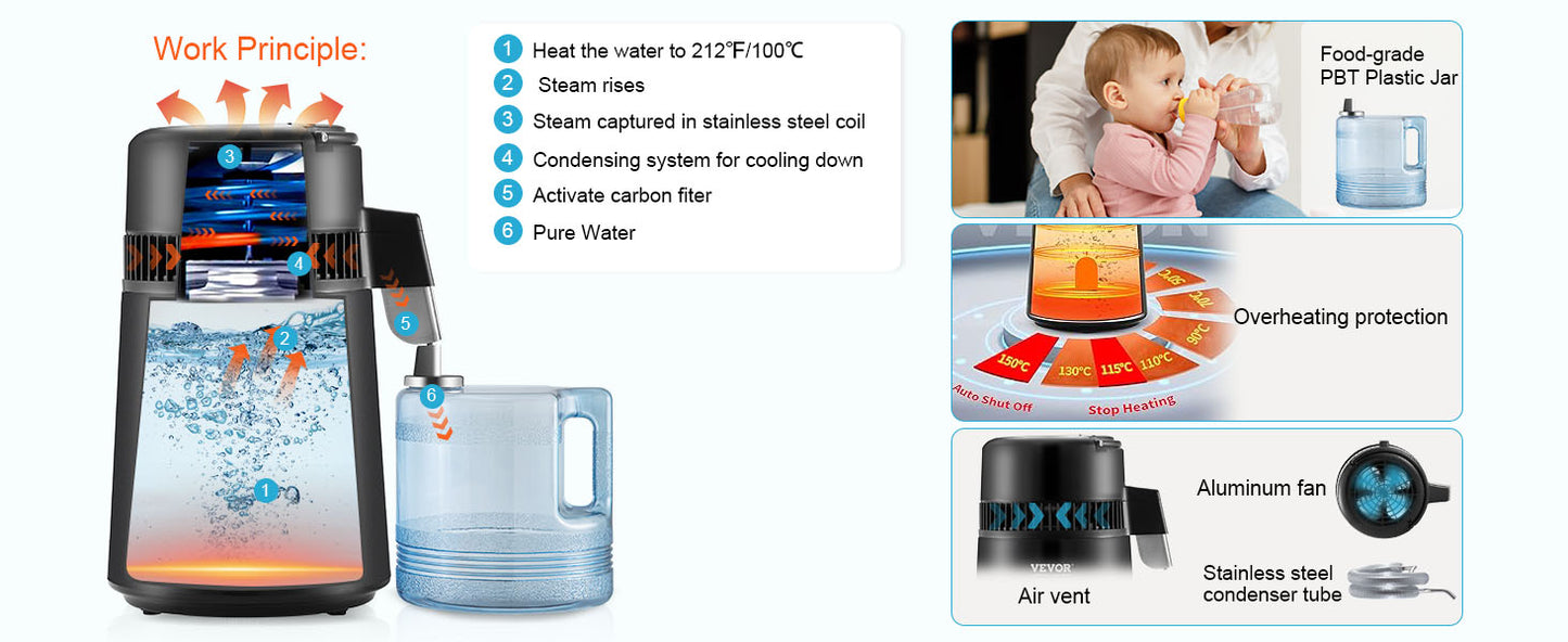 Water Distiller 4L 1.05 Gallon Pure Water Purifier